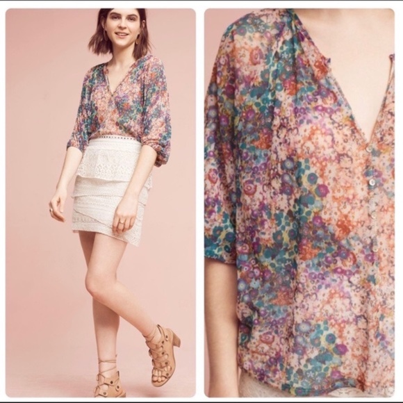Anthropologie Multicolor Floral Blouse - Picture 1 of 9